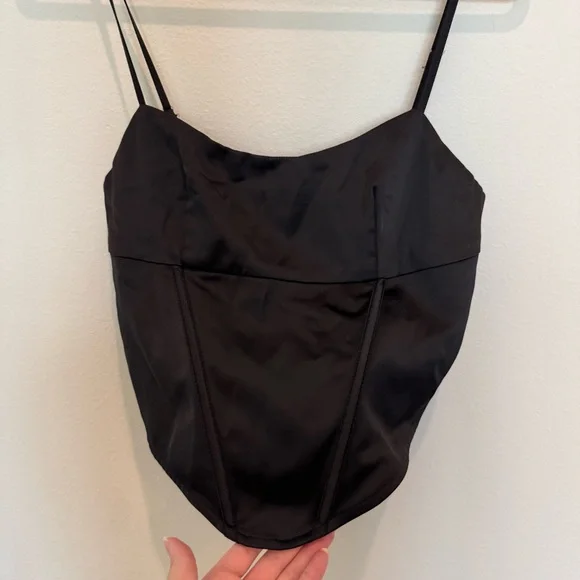 Meshki Corset Top SET - Black Satin Two-Piece Set - Picture 4 of 12